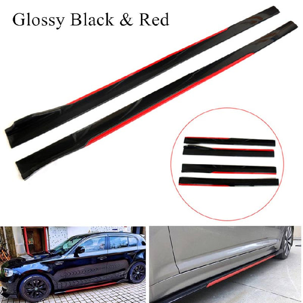 4pcs ABS Car Side Skirt Splitters Lip Winglet Gloss Black + Red Body Line Universal