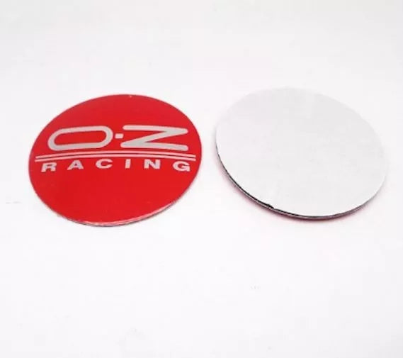 4pcs Silver Red O.Z RACING Logo On Red Background Emblem Car Wheel Center Hub Caps Badge Sticker Decal 57mm