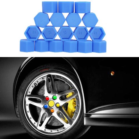 21mm BLUE 20pcs Universal Car Silicone Wheel Lugs Nuts Bolts Covers Protective Cap