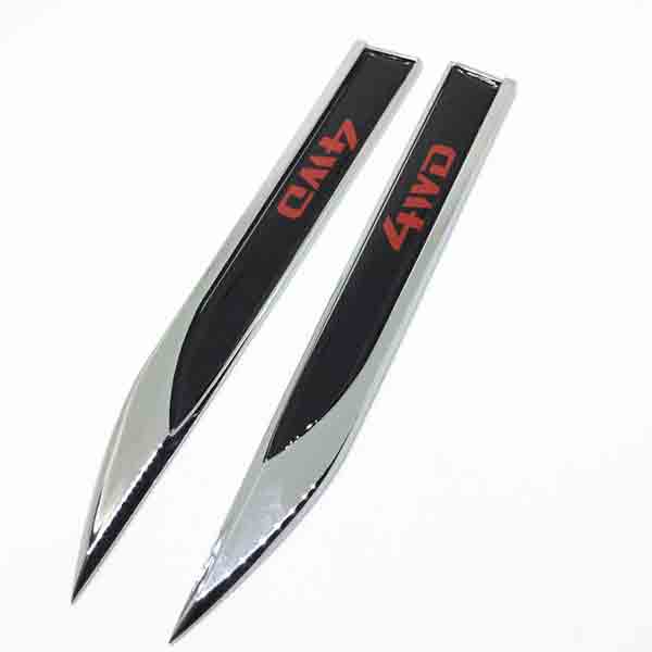 2Pcs Universal Red 4WD Logo Car Metal Alloy Body Side Fender Knife Emblem Stickers