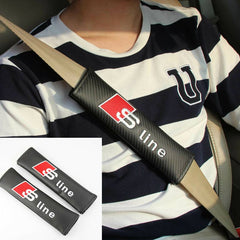 2Pcs S Line Carbon Fiber Embroidery Car Seat Belt Cover Safety Shoulder Pads