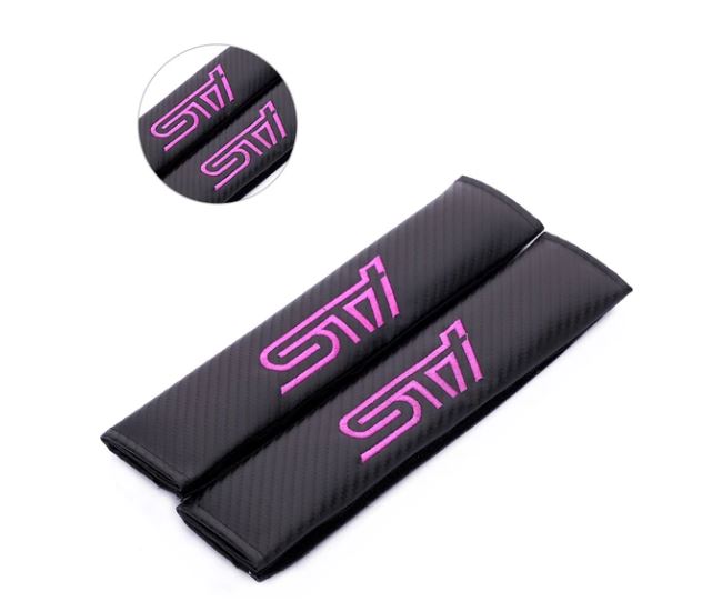 2Pcs ST Carbon Fiber Embroidery Car Seat Belt Cover Safety Shoulder Pads