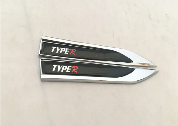 2Pcs Universal Type R Logo Car Metal Alloy Body Side Fender Knife Emblem Stickers