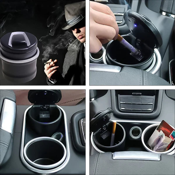 Portable Car Ashtray With Lid And Blue LED Light (1 Pc / With Color Box)