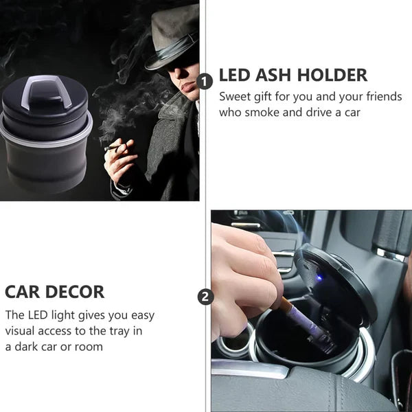 Portable Car Ashtray With Lid And Blue LED Light (1 Pc / With Color Box)