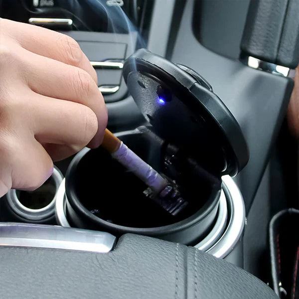 Portable Car Ashtray With Lid And Blue LED Light (1 Pc / With Color Box)