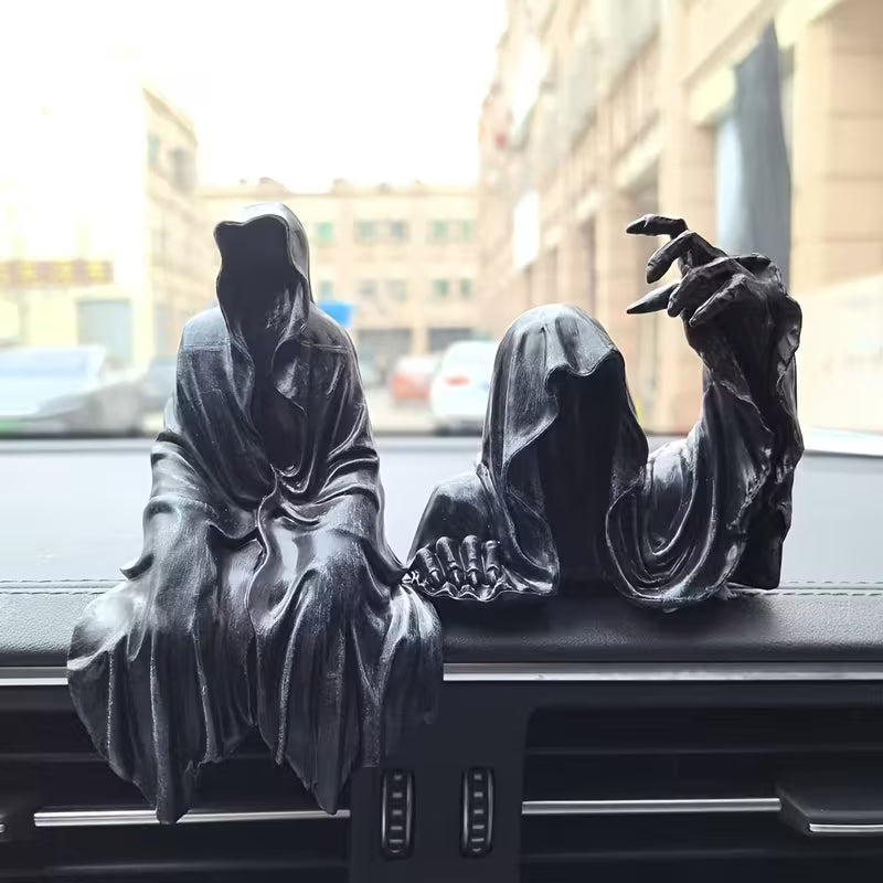 Grim Reaper Rocking Chair Figurine Cute Gothic Mini Statue For Car Dashboard Bookshelf, Desk & Home Decor Funny Resin Shelf Sitter Gothic Decoration