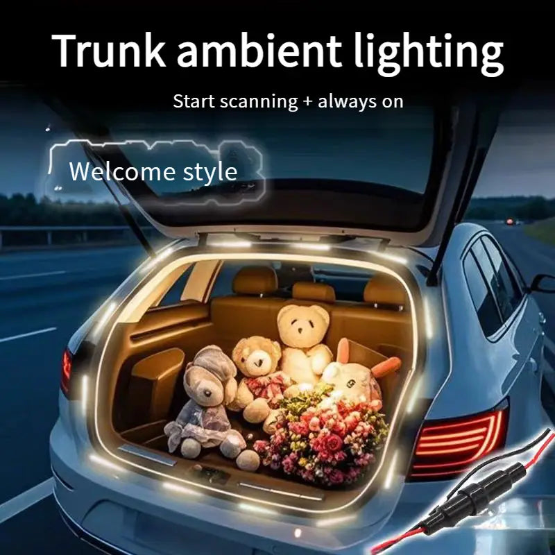 1pc Car New LED Multi-Color Trunk Atmosphere Light, With Scanning And Constant Light Mode, LED Sensor Light Strip