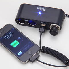 Niken Car 3 Way Socket +2 Dual USB Cigarette Lighter Charger Adapter(5V 2. Amps.)