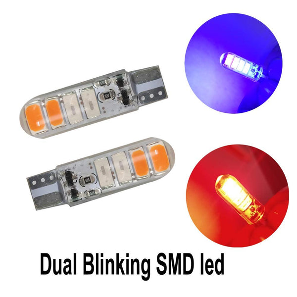 10pcs T10 Car Bike Parking Lights Led 6 SMD Red Blue Flashing Police Style for Motorcycles Bikes Scooty