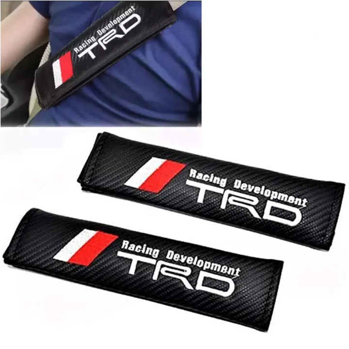 2Pcs TRD Carbon Fiber Embroidery Car Seat Belt Cover Safety Shoulder Pads