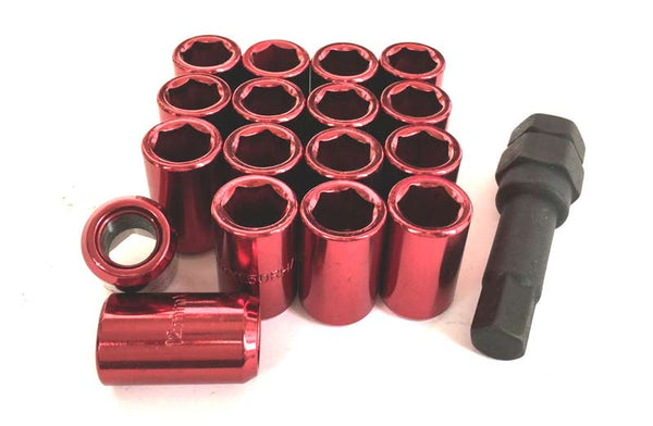 16 Pcs M12 x 1.5 Red Metal Hex Locking Lug Nuts Screw Anti-theft for Vehicles Car