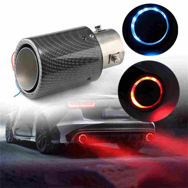 1pc Blue 63mm Inlet Car Muffler Exhaust Tip Tail Pipe Light LED Carbon Fiber Accessories