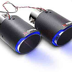 1pc BLUE Akrap Carbon Fiber Universal Glow In Tips LED Lamp Exhaust Tips Pipe Fit For Any Car(Size : 63-89)