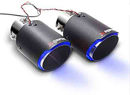 1pc BLUE Akrap Carbon Fiber Universal Glow In Tips LED Lamp Exhaust Tips Pipe Fit For Any Car(Size : 63-89)
