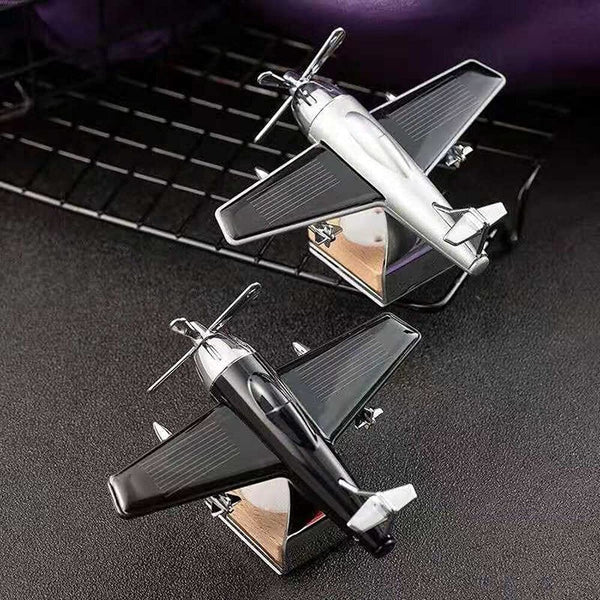 1pc Fighter Plane Solar Air Fragrance Car Perfume Auto Rotation Fan With Solar Powered With Organic Fragrance Air Fresheners Perfume Diffuser (Silver_Black, Random)