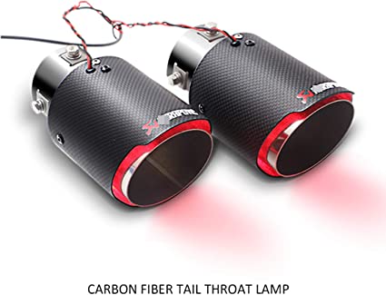1pc RED Akrap Carbon Fiber Universal Glow In Tips LED Lamp Exhaust Tips Pipe Fit For Any Car(Size : 63-89)