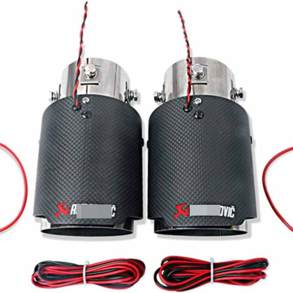 1pc RED Akrap Carbon Fiber Universal Glow In Tips LED Lamp Exhaust Tips Pipe Fit For Any Car(Size : 63-89)