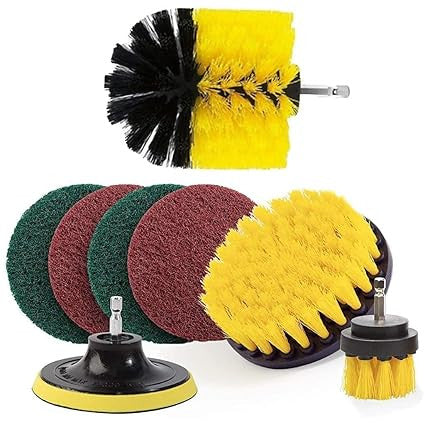 8 Pcs Drill Brush Cleaning Kit – Power Scrubber Pads & Brush Attachment Set for Bathroom, Tiles, Floor & Car (Drill Not Included)