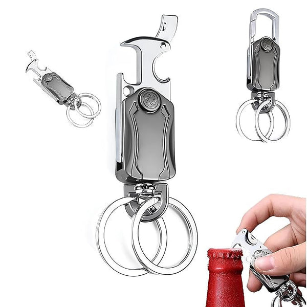 5 In 1 Multifunction Car Metal Keychain 360° Rotating Spinner, Bottle Opener & Phone Holder Key Ring