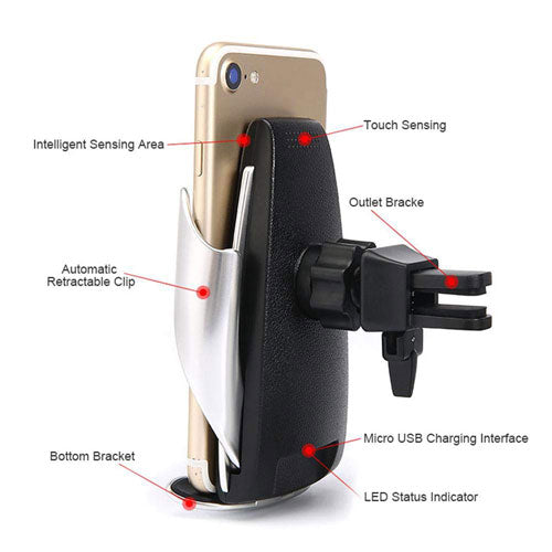 2 in 1 Automatic Clamping Wireless Car Charger Mount, Car Air Vent Cell Phone Holder Mount Fast Charging Automatic Open and Clamp