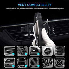 2 in 1 Automatic Clamping Wireless Car Charger Mount, Car Air Vent Cell Phone Holder Mount Fast Charging Automatic Open and Clamp