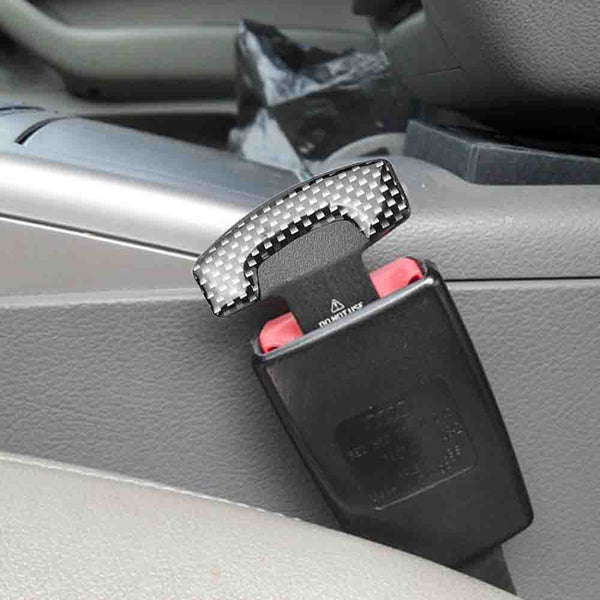 2 Pcs Carbon Fiber Car Seat Belt Alarm Beep LED Stopper Safety Buckle Null Insert Clip