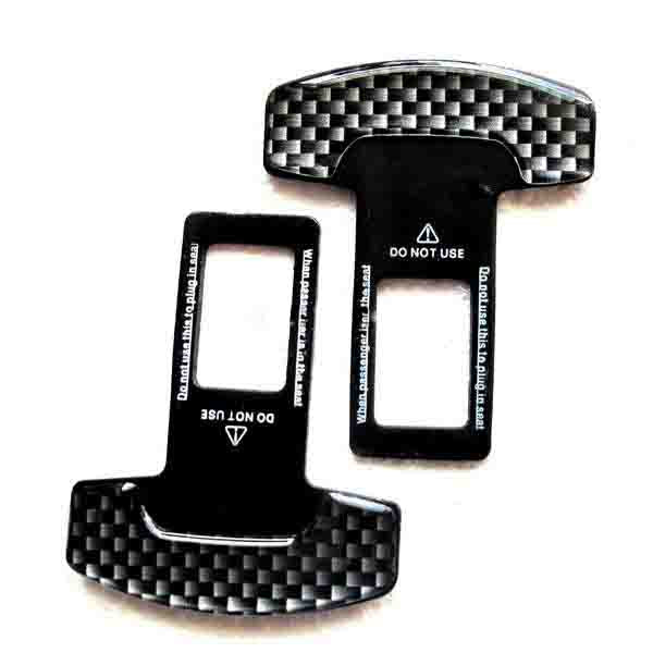 2 Pcs Carbon Fiber Car Seat Belt Alarm Beep LED Stopper Safety Buckle Null Insert Clip