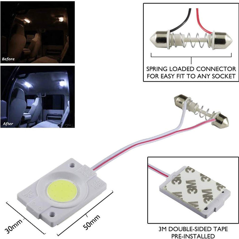 2pcs 2.4W White Cob Led Festoon Interior Car Dome Light 12V