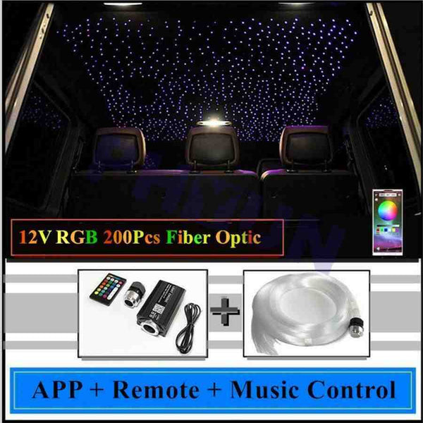 200pcs 12W Fiber Optic Light Kit Car Roof Ceiling Star Lamps Remote & Mobile App Control