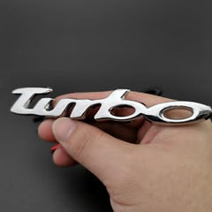 Cursive Style Small Letter Turbo Metal Logo 3D Car Hood Ornament / Decal For Car Bike Cycle