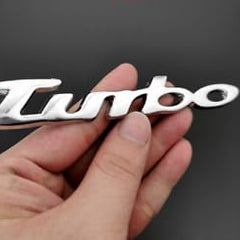 Cursive Style Small Letter Turbo Metal Logo 3D Car Hood Ornament / Decal For Car Bike Cycle