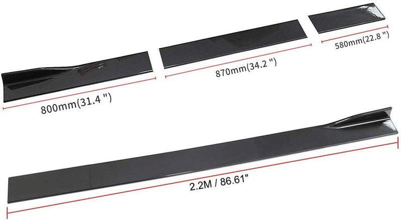 2.2m Universal Side Skirt Extensions Car Side Skirts Winglet Splitters Lip For All Cars (Set Of 6pcs)