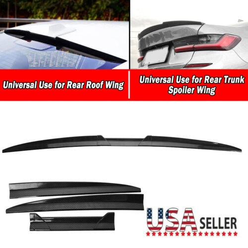 3PCS Black Car Rear Trunk Wing Lip Trim Spoiler Tail Trunk Roof Universal