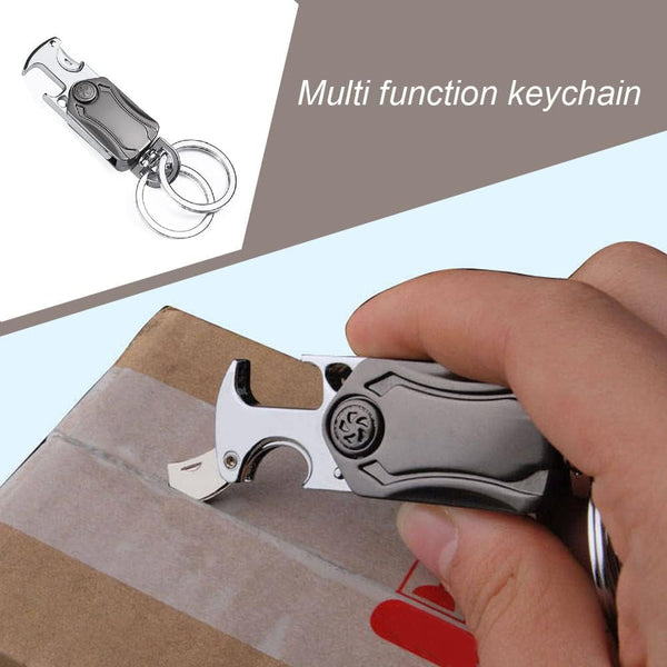 5 In 1 Multifunction Car Metal Keychain 360° Rotating Spinner, Bottle Opener & Phone Holder Key Ring