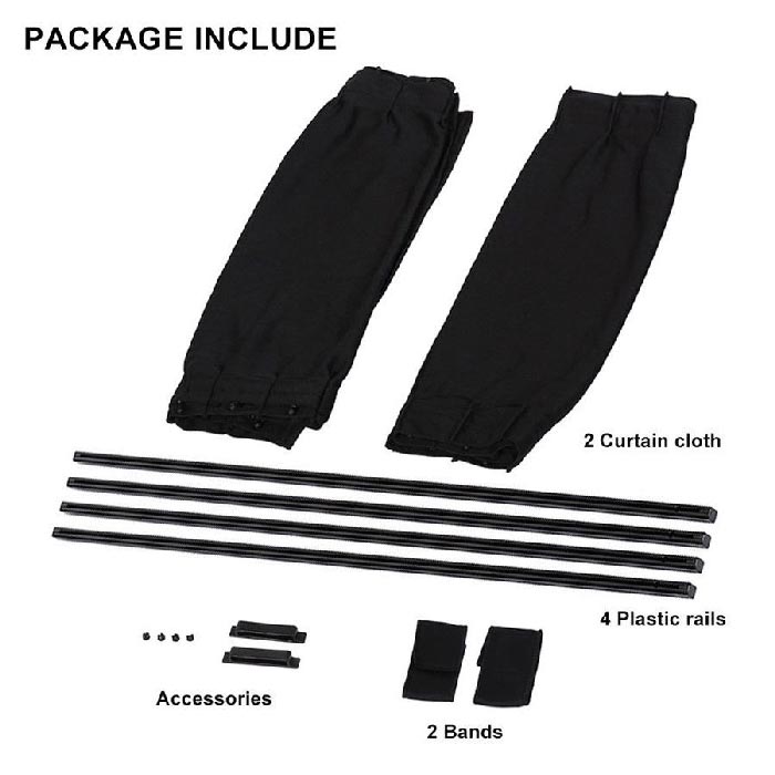 2pc 70cm x 47cm Universal Drape Adjustable VIP Car Window Curtain Sunshade UV Protection BLACK