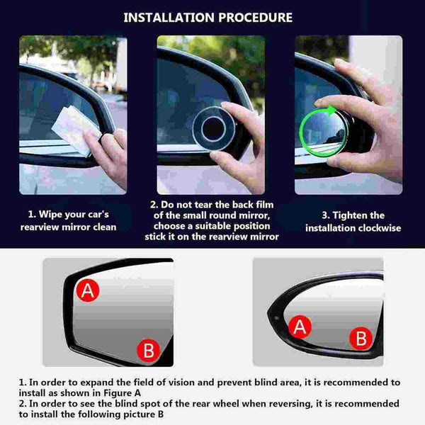 2pcs Car Blind Spot Mirror, 2 inch Reusable Round HD Glass Convex 360 Wide Angle Side Rear View Side Mirror with Sucker for Cars SUV and Trucks Black