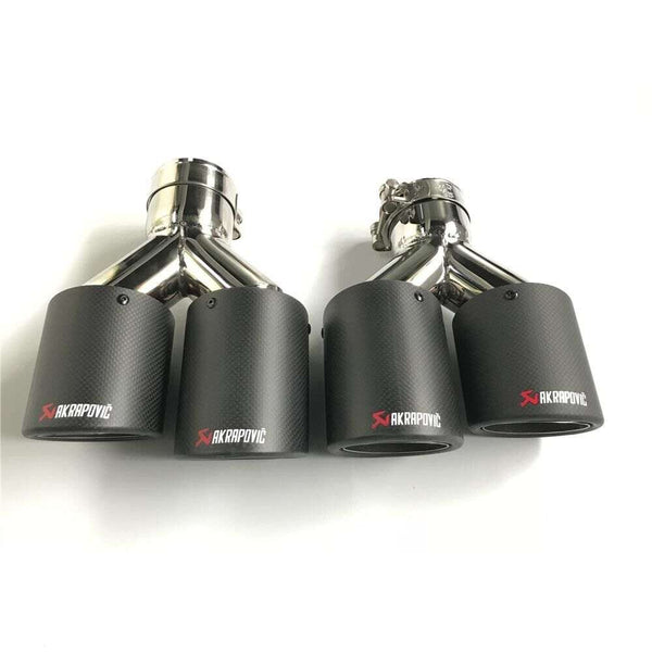 2pcs Inlet 63mm Outlet 89mm Akrapovic Carbon Fiber Exhaust Tip Dual Pipe