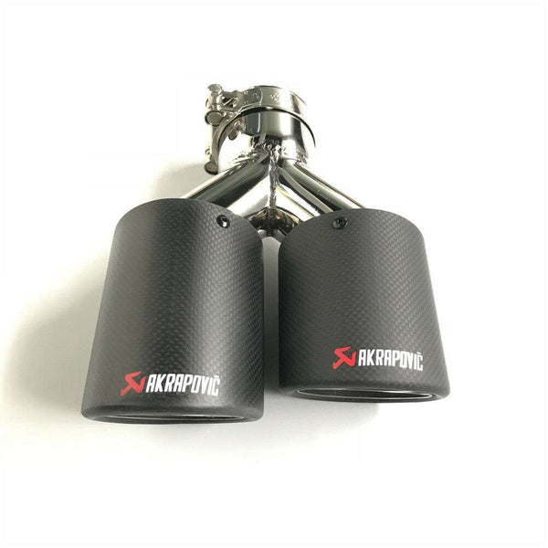 2pcs Inlet 63mm Outlet 89mm Akrapovic Carbon Fiber Exhaust Tip Dual Pipe