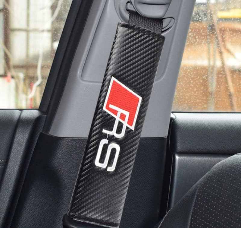 2Pcs RS Carbon Fiber Embroidery Car Seat Belt Cover Safety Shoulder Pads
