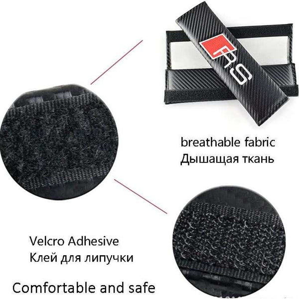 2Pcs RS Carbon Fiber Embroidery Car Seat Belt Cover Safety Shoulder Pads