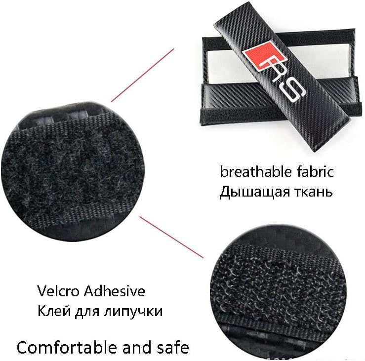 2Pcs RS Carbon Fiber Embroidery Car Seat Belt Cover Safety Shoulder Pads