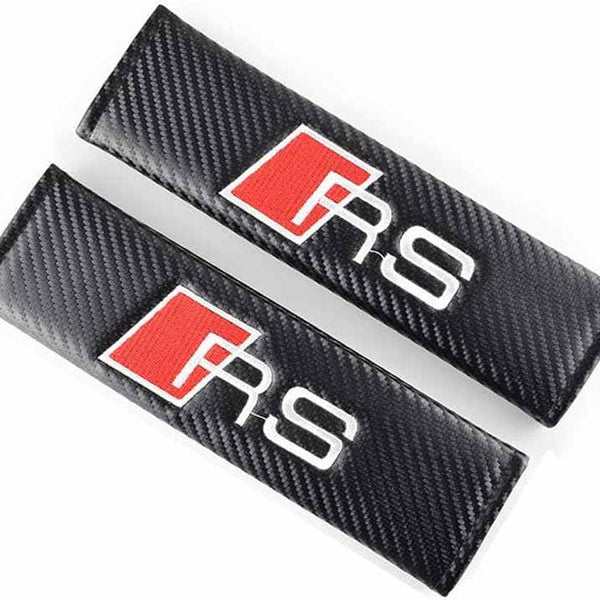 2Pcs RS Carbon Fiber Embroidery Car Seat Belt Cover Safety Shoulder Pads