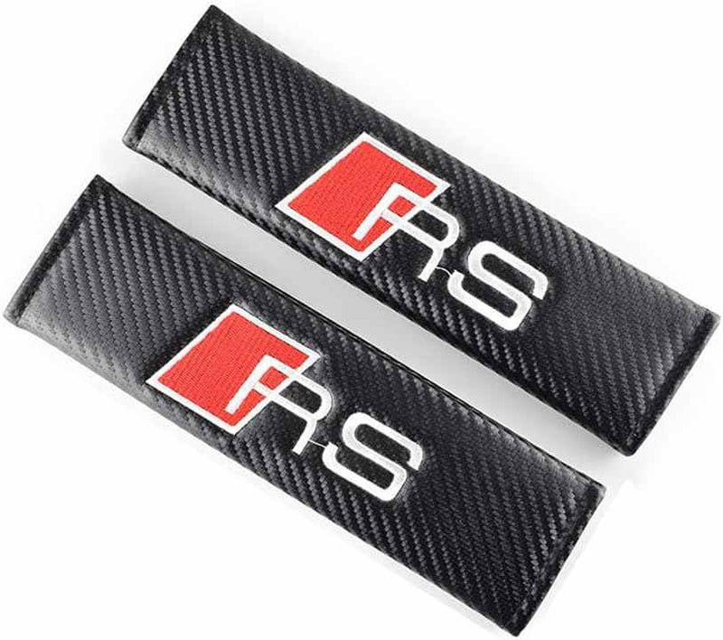 2Pcs RS Carbon Fiber Embroidery Car Seat Belt Cover Safety Shoulder Pads