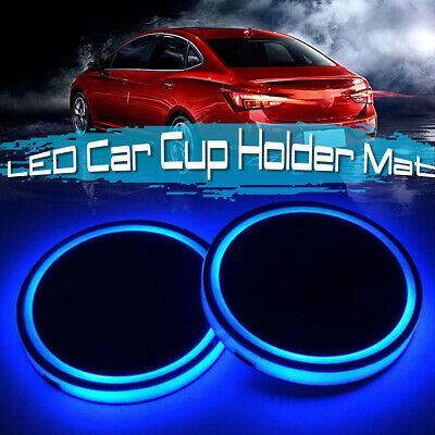 2pcs Universal Car Cup Holder Bottom Mat Water Drinking Holder Organizer Pad USB LED Sensor Atmosphere Lights Cover Lamp 7 Colors