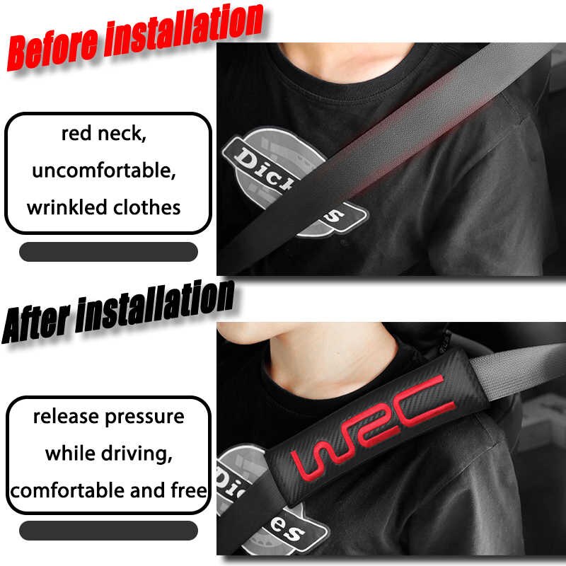 2Pcs WRC Carbon Fiber Embroidery Car Seat Belt Cover Safety Shoulder Pads