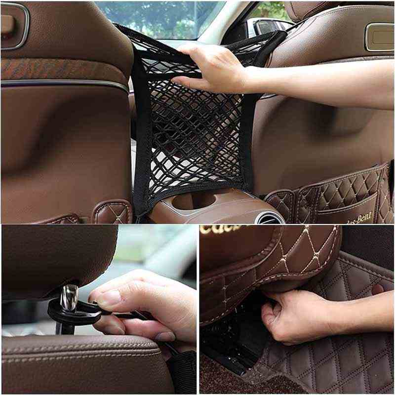 3-Layer Car Mesh Organizer, Seat Back Net Bag, Barrier of Backseat Pet Kids, Cargo Tissue Purse Holder, Driver Storage Netting Pouch