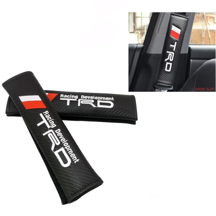 2Pcs TRD Carbon Fiber Embroidery Car Seat Belt Cover Safety Shoulder Pads