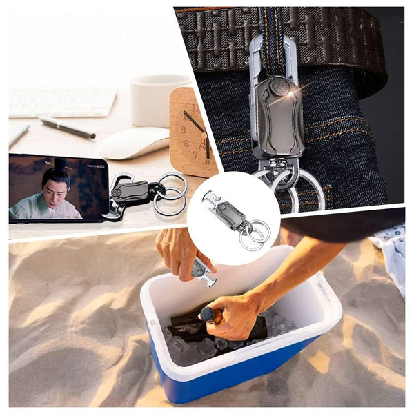 5 In 1 Multifunction Car Metal Keychain 360° Rotating Spinner, Bottle Opener & Phone Holder Key Ring