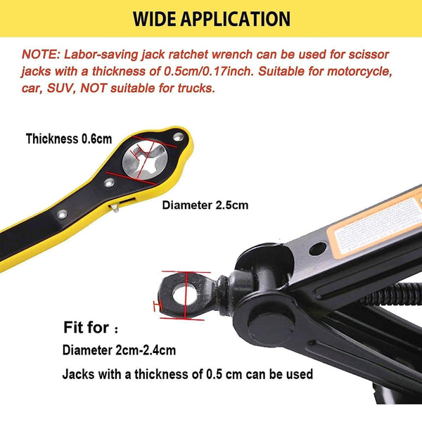 Car Tyre Jack Ratchet Wrench 360° Labor Saving Handle For Scissor Jack & Tire Change